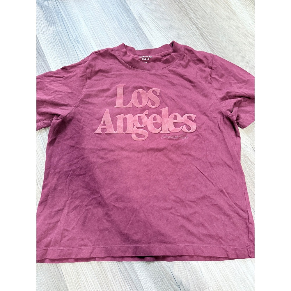 American Eagle Los Angeles Graphic T-Shirt Burgundy Short Sleeve Small